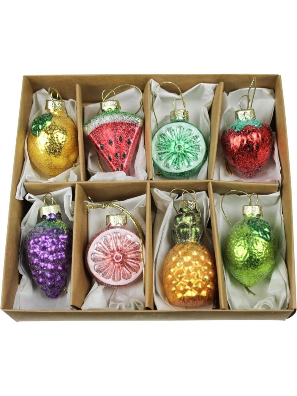 Colorful Glass Fruit Ornaments Set of 8 - Festive Holiday Decor for Home